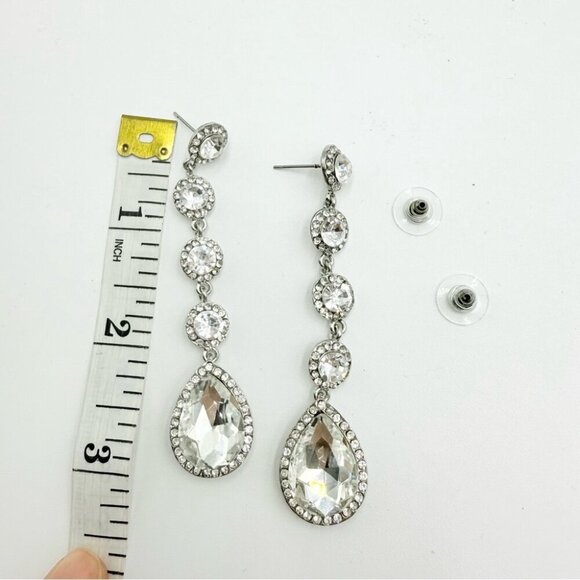 Elegant Wedding Bridal Rhinestone Crystal Beaded Teardrop Dangle Drop Earrings - Picture 6 of 6